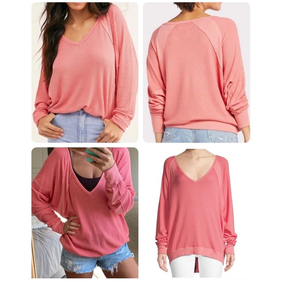 Free People Santa Clara Thermal Slouchy Top in Prairie Rose Size Large, OB967840 - Picture 11 of 16